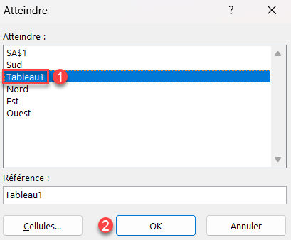 raccourcis excel atteindre tableau