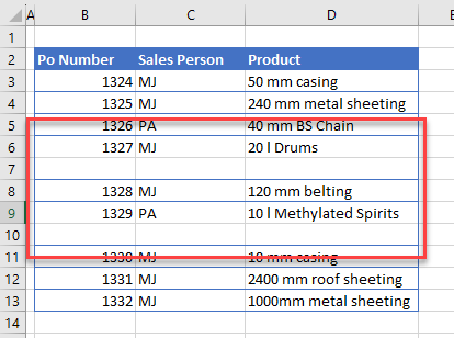 same size unmerged cells