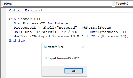 shell id processo