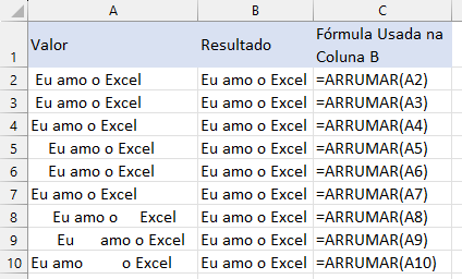 usando formula arrumar