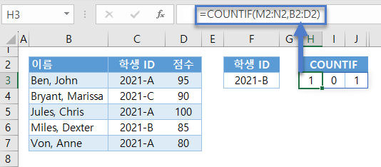 여러열반환 COUNTIF설명