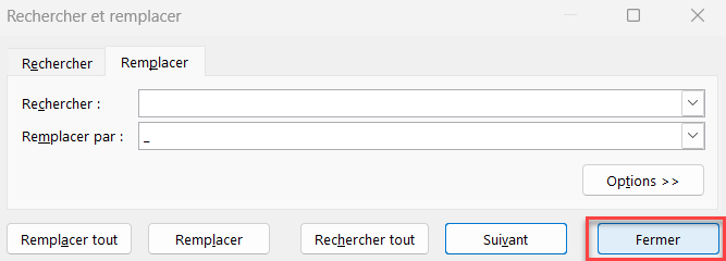 excel remplacer espace fermer
