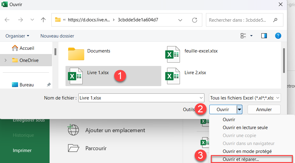 excel autosave ouvrir reparer