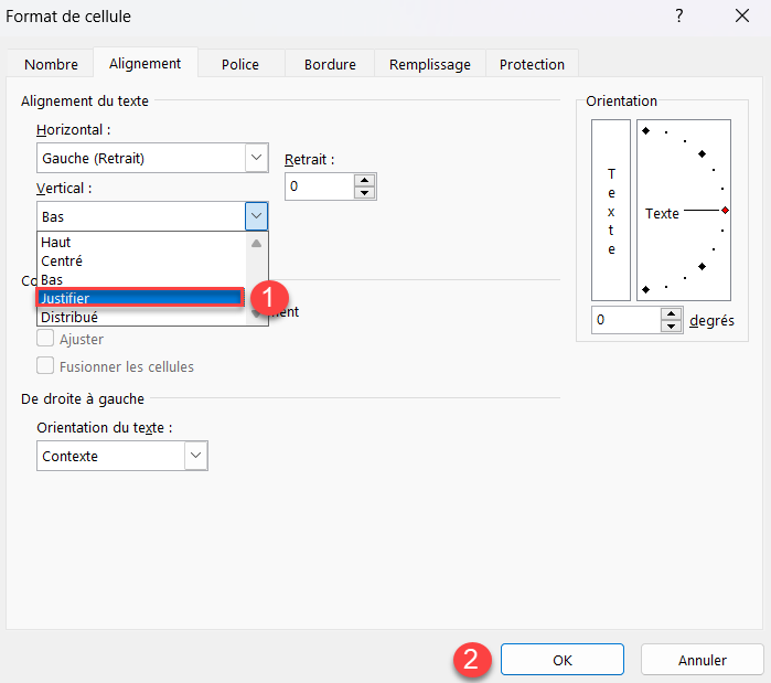 excel interligne justifier