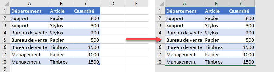 excel masquer cellules presentation
