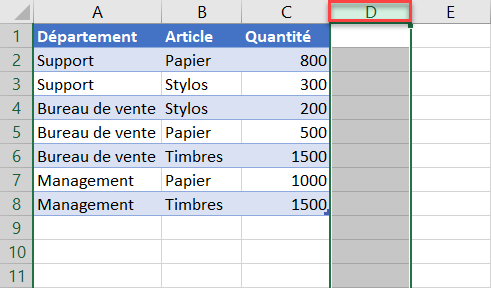 excel masquer cellules selection colonne