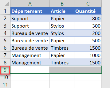 excel masquer cellules selection ligne
