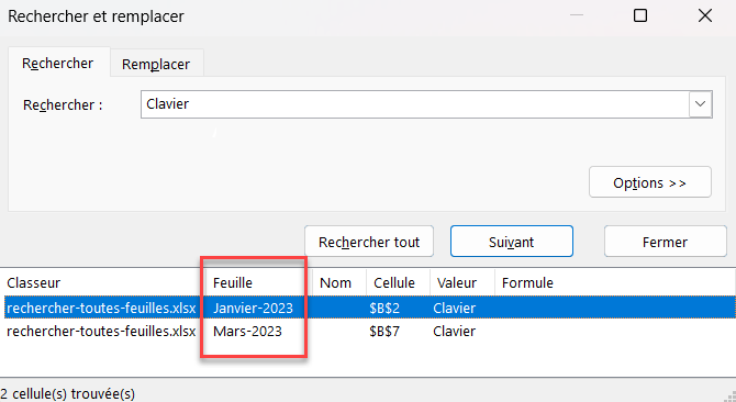 excel recherche feuilles resultat recherche