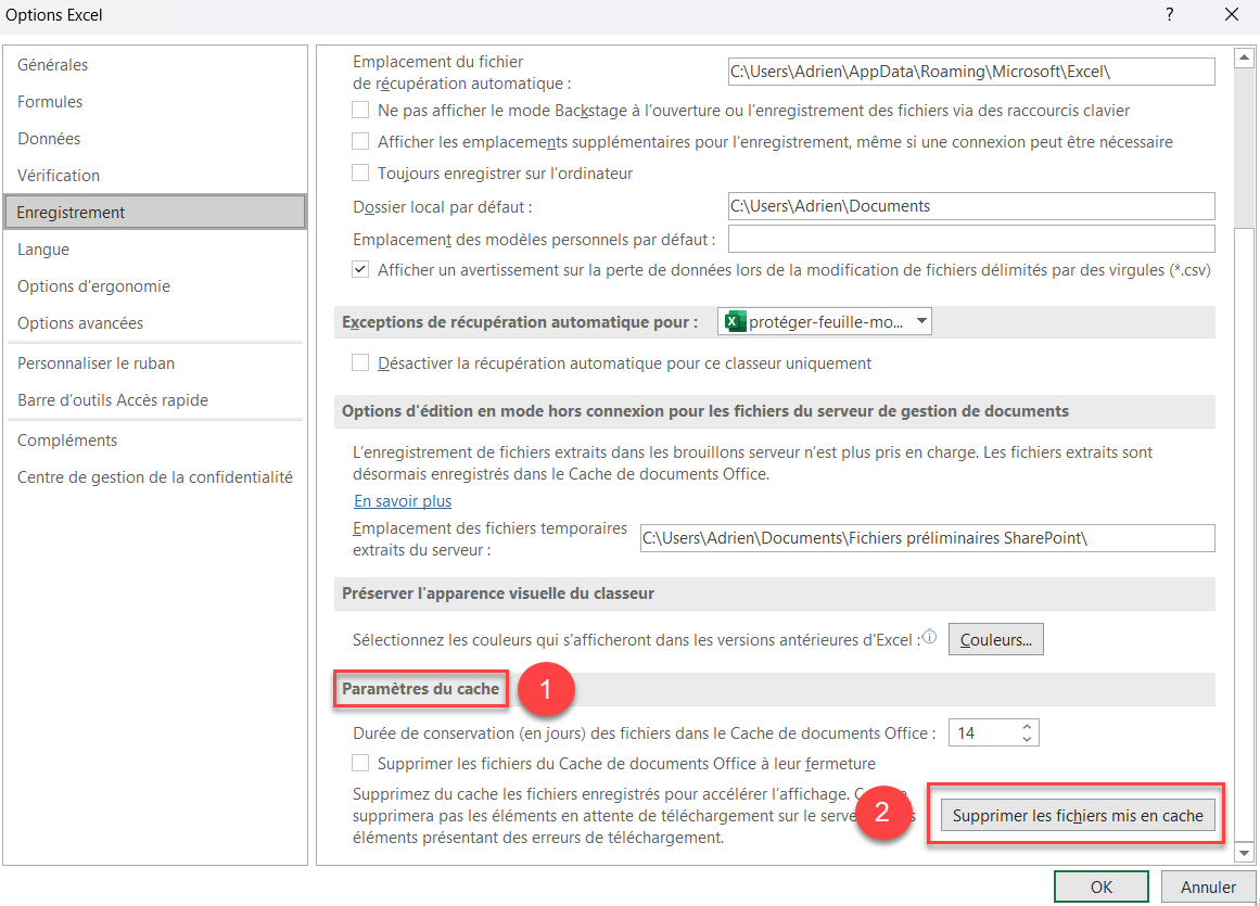 excel vider cache supprimer