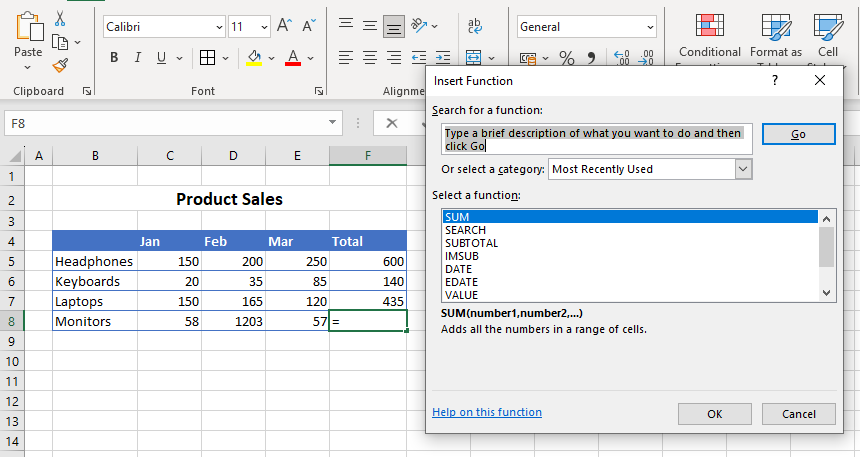 formulas shift f3 insert function