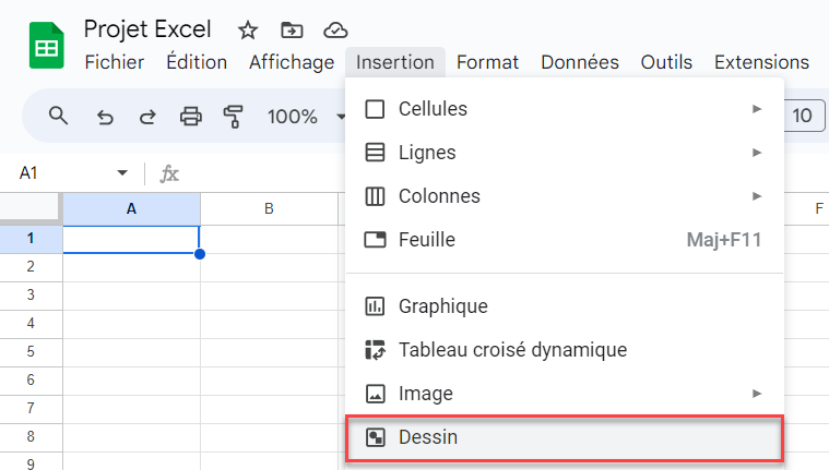 google sheets interligne dessin