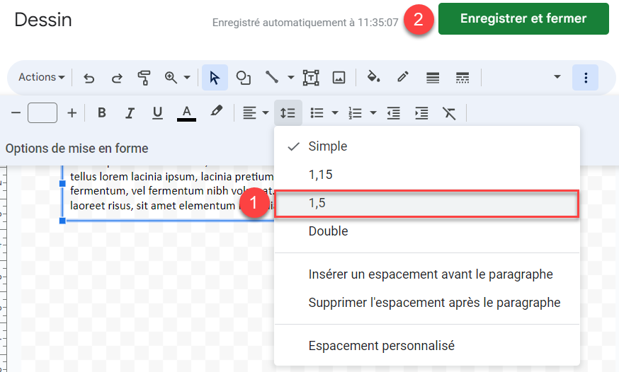 google sheets interligne espacement