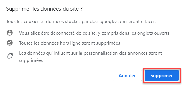 google sheets vider cache confirmer