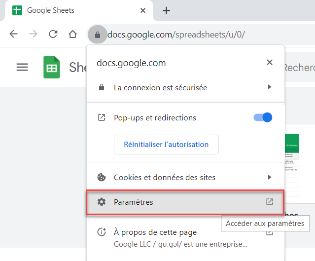 google sheets vider cache parametres