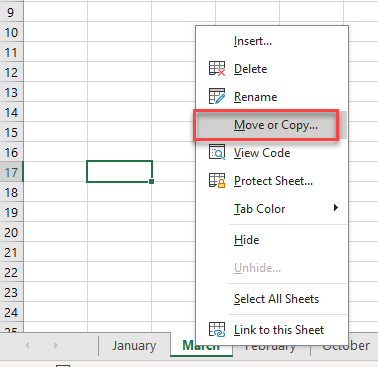 move sheets right click