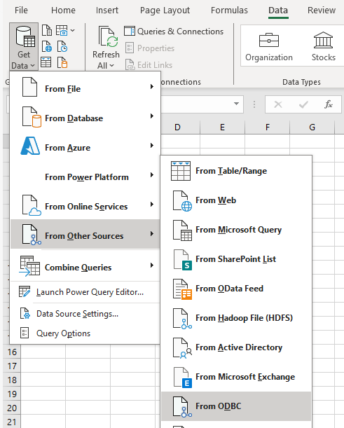 mysql ribbon odbc