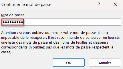 proteger classeur confirmer mdp