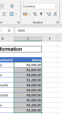 shortcut formats applied currency