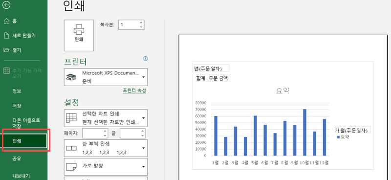 피벗테이블 인쇄 차트만