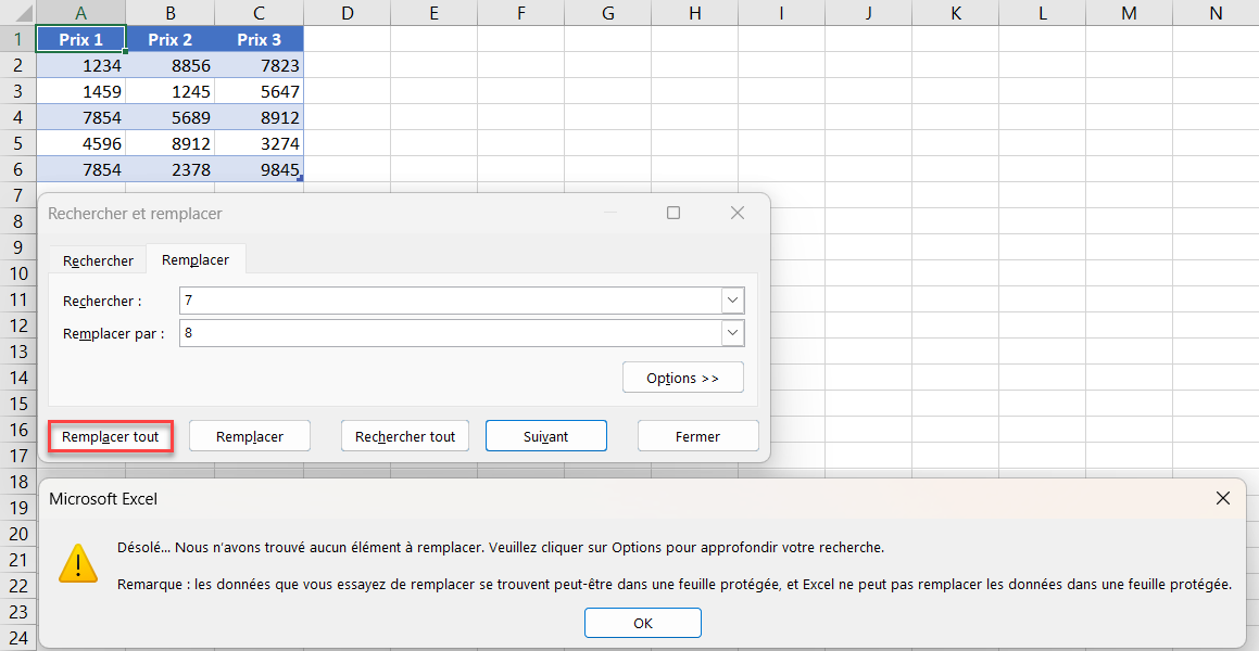 excel erreur rechercher erreur remplacer tout