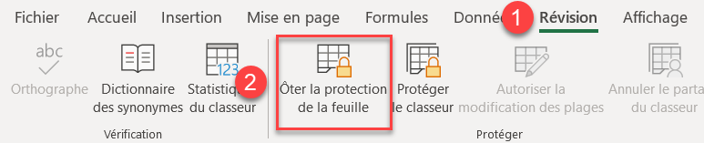 excel erreur rechercher oter protection