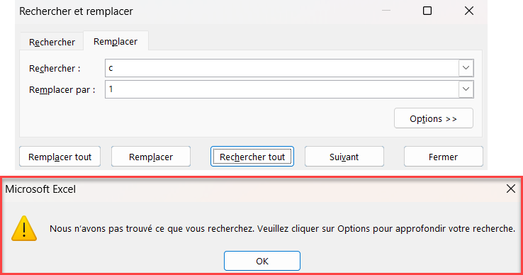 excel erreur rechercher presentation