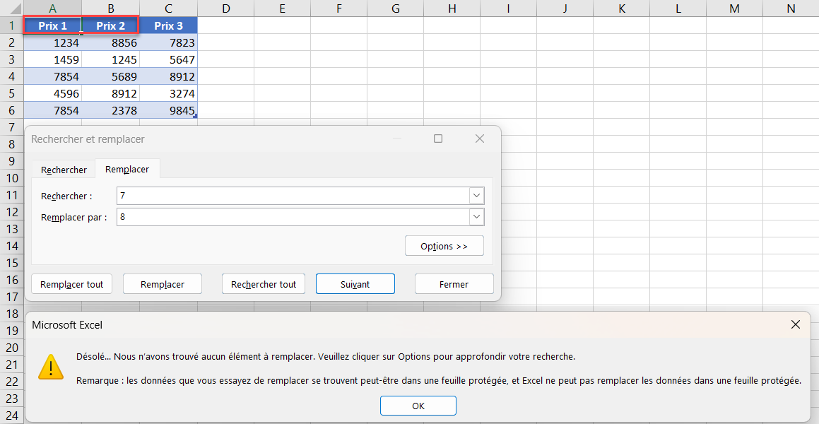excel erreur rechercher prix1 prix2