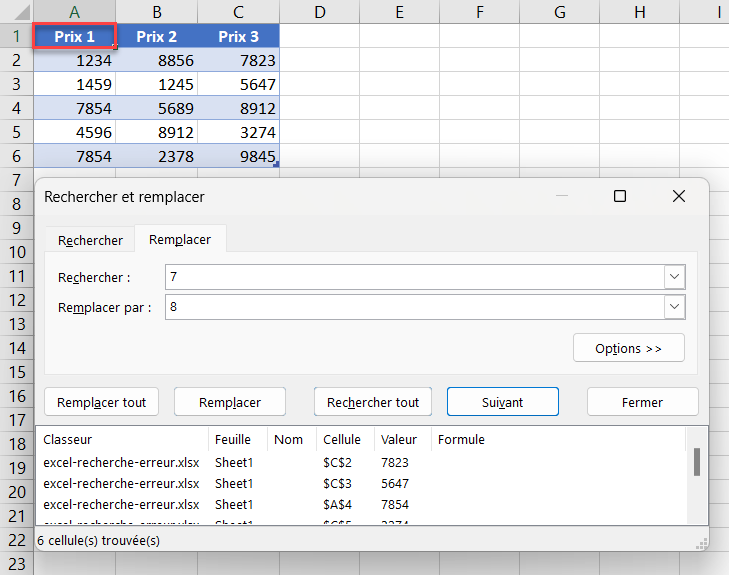 excel erreur rechercher rechercher suivant