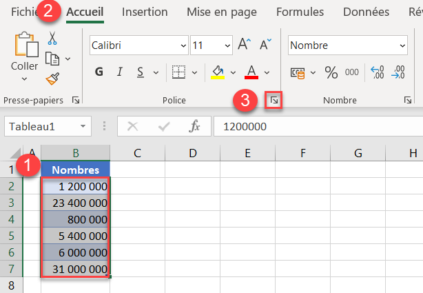 excel format millions etapes