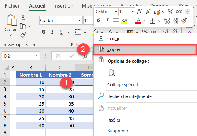 excel formule colonne copier