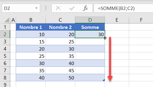 excel formule colonne etendre