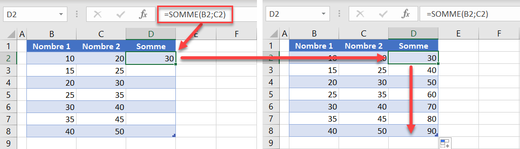 excel formule colonne presentation