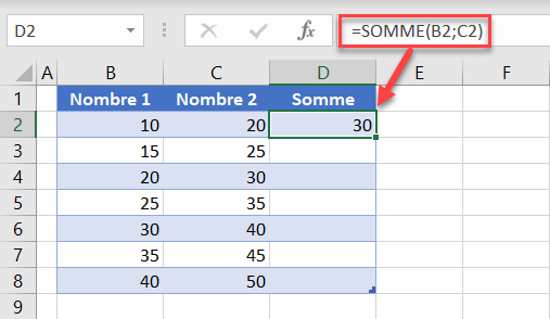 excel formule colonne somme