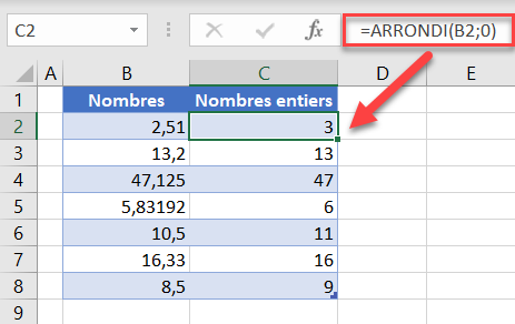 excel retirer decimale arrondi fonction