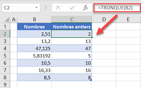 excel retirer decimale tronque fonction