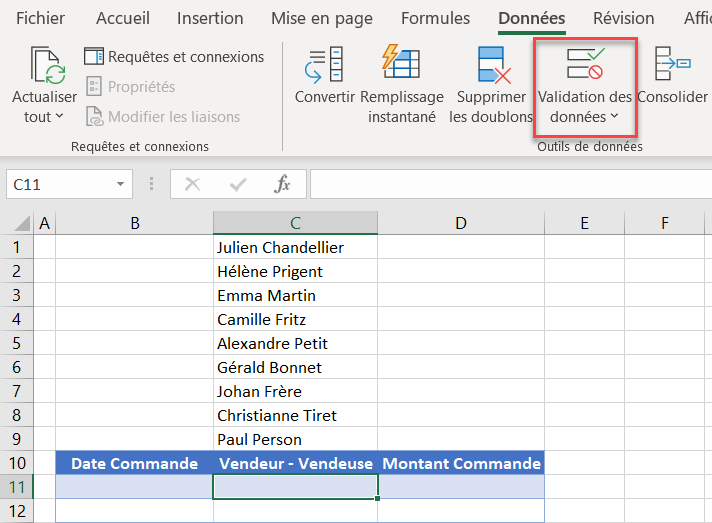 excel saisie validation etapes