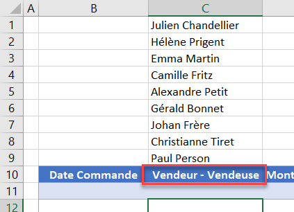 excel saisie validation vendeur