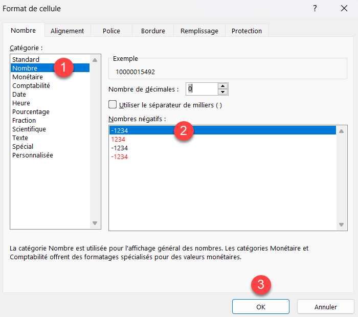 excel retirer notation scientifique format options