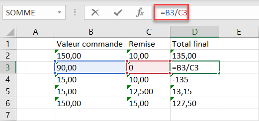 excel retirer triangle formule