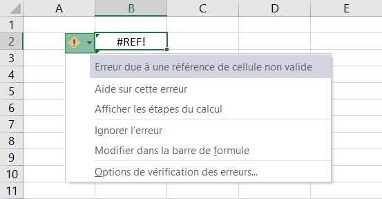 excel retirer triangle manque reference