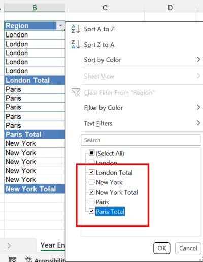 remove subtotals filter totals