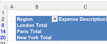 remove subtotals filter rows