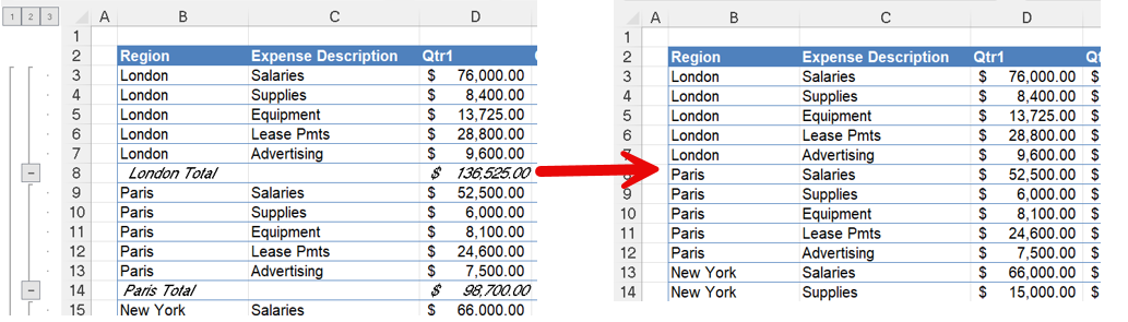 remove subtotals main