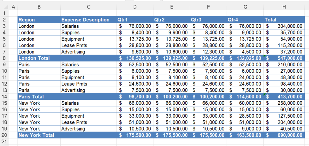 remove subtotals manual subtotals