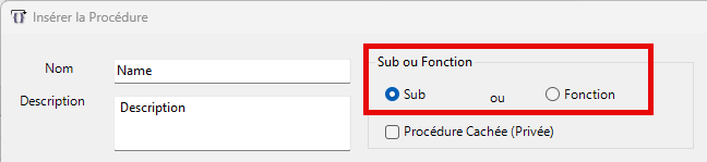 procedure builder sub function
