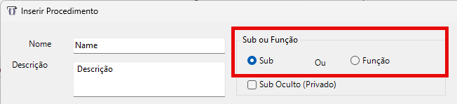 procedure builder sub function