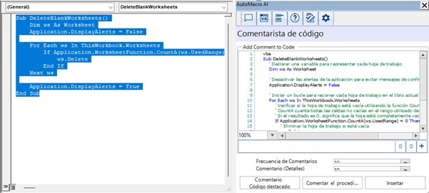 comment vba code