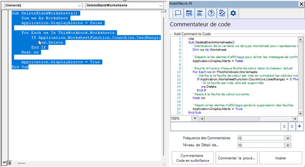 comment vba code