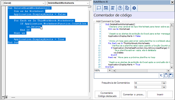 comment vba code