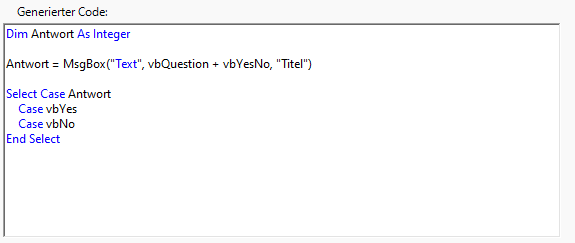 vba messagebox builder generated code
